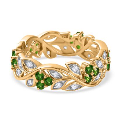 AA Nat&uuml;rlicher Chromdiopsid, Wei&szlig;er Zirkon Ring, 925 Silber vergoldet (Gr&ouml;&szlig;e 19.00), ca. 1.04 ct