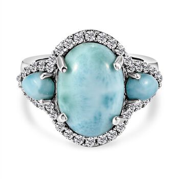 Larimar und wei&szlig;er Zirkon Ring, 925 Silber platiniert (Gr&ouml;&szlig;e 16.00), ca. 8.26 ct