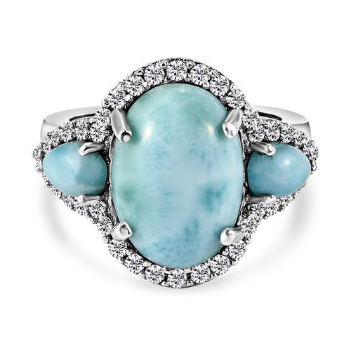 Larimar und weißer Zirkon-Ring, 925 Silber platiniert  ca. 8,26 ct image number 0