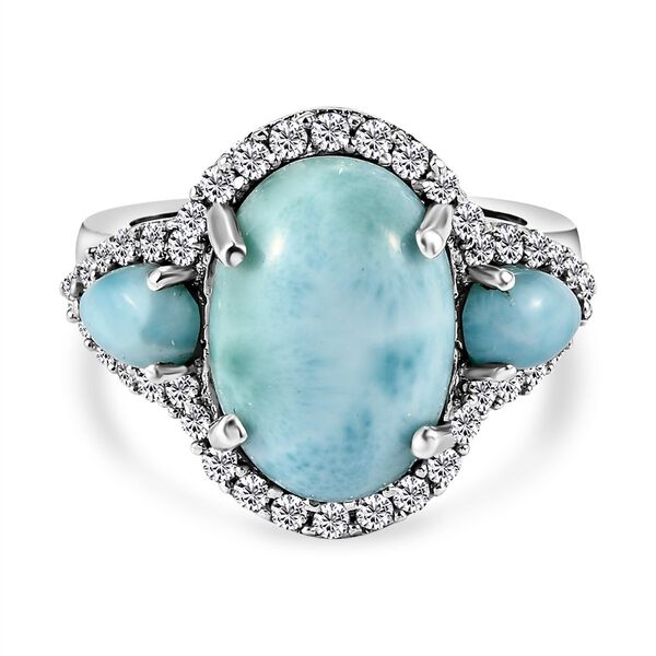 Larimar und wei&szlig;er Zirkon-Ring, 925 Silber platiniert  ca. 8,26 ct