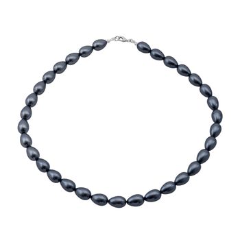 Schwarze-Blaue Muschelkernperle Halskette ca. 45 cm,, 925 Silber