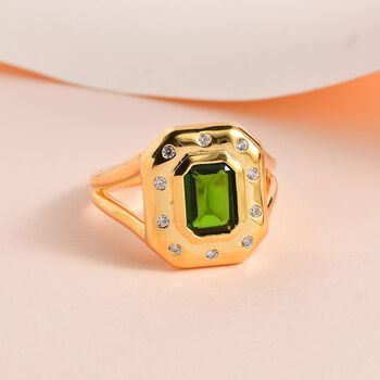 Nat&uuml;rlicher Chromdiopsid, Wei&szlig;er Zirkon Ring, 925 Silber vergoldet (Gr&ouml;&szlig;e 17.00) ca. 1.61 ct