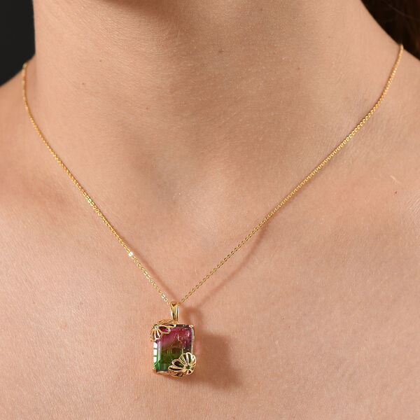 D’joy Wassermelonen Quarz Triplette, Natürlicher Chromdiopsid Schmuckset 925 Silber 750 Gelbgold Vermeil ca. 12.73 ct image number 3