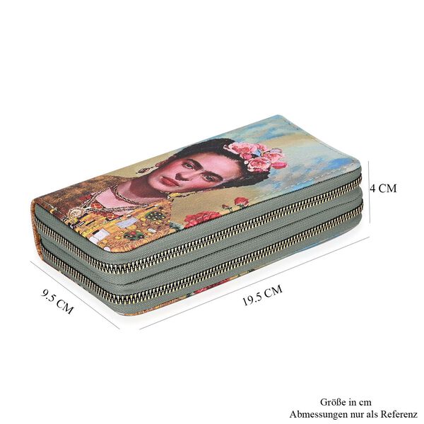 Frieda Kahlo Brieftasche mit doppeltem Rei&szlig;verschluss, mit mehreren Kartenf&auml;chern und RFID-Schutz, 19x10x4 cm, Beige image number 7