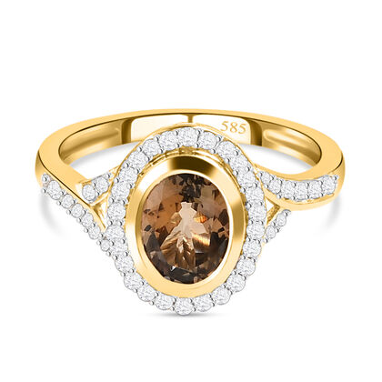 Premium goldener Tansanit und Diamant-Ring, 585 Gold (Gr&ouml;&szlig;e 21.00) ca. 1,45 ct