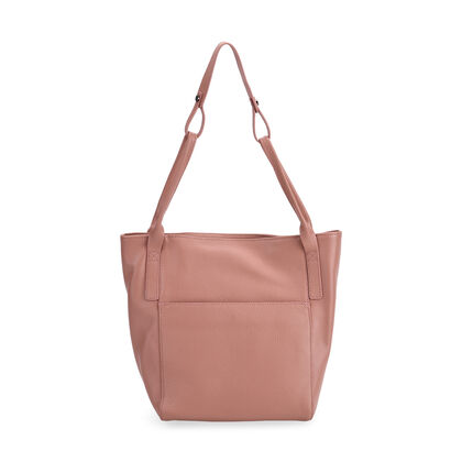 Echtleder-Tote-Bag mit Magnetverschluss-Au&szlig;entasche und ger&auml;umigem Innenfach, 34x14x29 cm, Pink