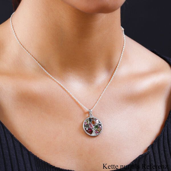 Nat&uuml;rlicher Mehrfach-Turmalin Lebensbaum-Anh&auml;nger, 925 Silber platiniert, 2,10 ct. image number 2