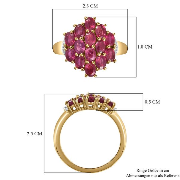 Afrikanischer Rubin (Fissure gef&uuml;llt) und wei&szlig;er Zirkon Ring, 925 Silber vergoldet (Gr&ouml;&szlig;e 17.00) ca. 3.77 ct image number 7