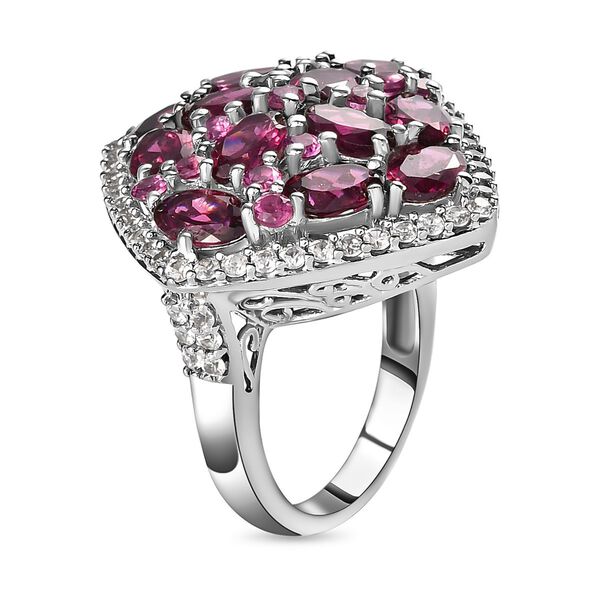 Rhodolith Granat und Zirkon-Cluster-Ring, 925 Silber platiniert, 8,70 ct. image number 5
