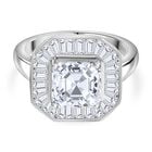 Moissanit Halo-Design mit Asscher-Schliff und Kanalfassung Ring, 925 Silber rhodiniert (Größe 19.00) ca. 3.51 ct
