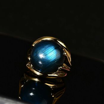 GP Art d&eacute;co Kollektion- AAA Labradorit und Kanchanaburi blauer Saphir-Ring- 14,40 ct.