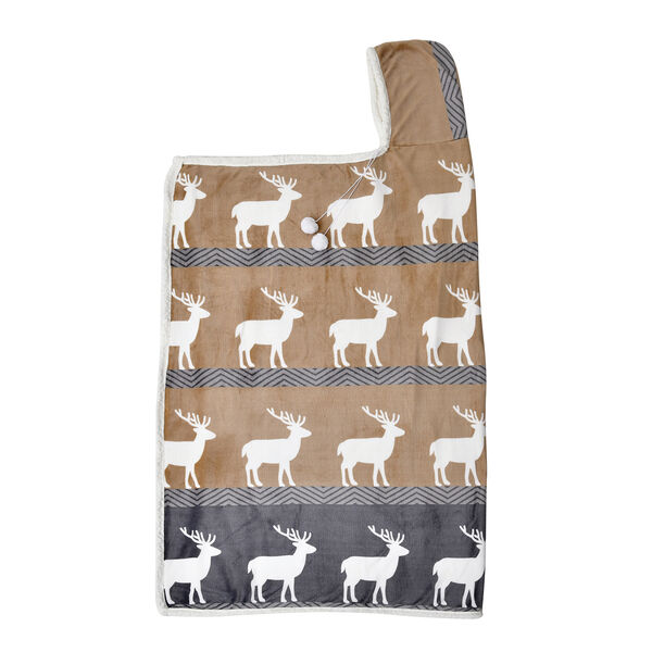 Hoodie-Decke mit Sherpa-Futter, Hirsch-Muster, Gr&ouml;&szlig;e 150x200 cm, Schwarz und Braun image number 5
