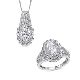 D'Joy Moissanit Ring und Anhänger mit 50cm Kette Oval