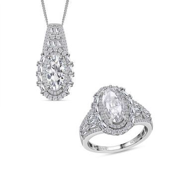 D'Joy Moissanit Ring und Anh&auml;nger mit 50cm Kette Oval