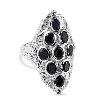 Schwarzer Saphir Ring, 925 Silber platiniert (Gr&ouml;&szlig;e 16.00) ca. 4.11 ct