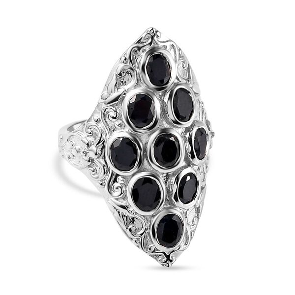 Schwarzer Saphir Ring, 925 Silber platiniert (Gr&ouml;&szlig;e 16.00) ca. 4.11 ct