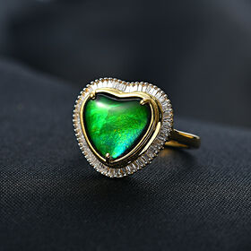 D'Joy Ammolit, Weißer Diamant Ring 925 Silber 750 Gelbgold Vermeil (Größe 17.00) ca. 3.88 ct