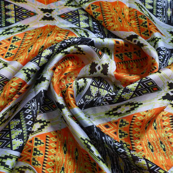 100% natürlicher Satin Seiden Schal, Rhombus Muster, Orange image number 6