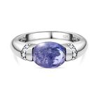 Tansanit, Weißer Zirkon Ring, 925 Silber platiniert, (Größe 21.00), ca. 2.50 ct