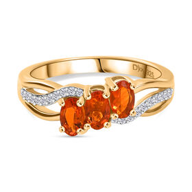D'Joy AAA Blaze Feueropal, Weißer Zirkon Ring 925 Silber 750 Gelbgold Vermeil (Größe 17.00) ca. 0,65 ct