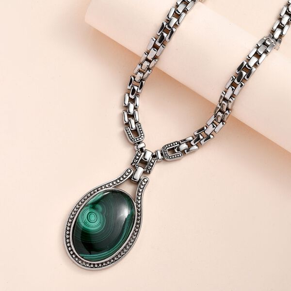 Malachit Halskette ca. 45 cm Edelstahl ca. 41.20 ct image number 2