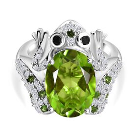 GP Trionfo Kollektion - Chartreuse Quarz, Zirkon, schwarzer Spinell, Chromdiopsid und Kanchanaburi blauer Saphir-Ring - 6,73 ct.