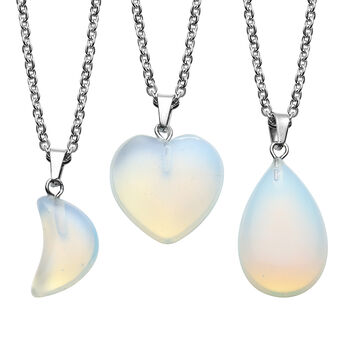 3er- Set Opalith-Anh&auml;nger mit Kette, ca. 50 cm, Edelstahl ca. 21.00 ct