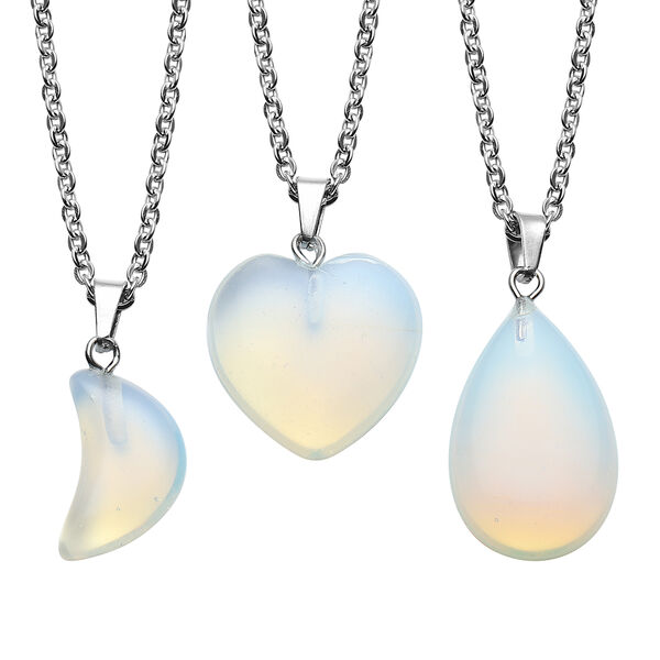 3er-Set, Opalit Anh&auml;nger mit Kette in Silberton