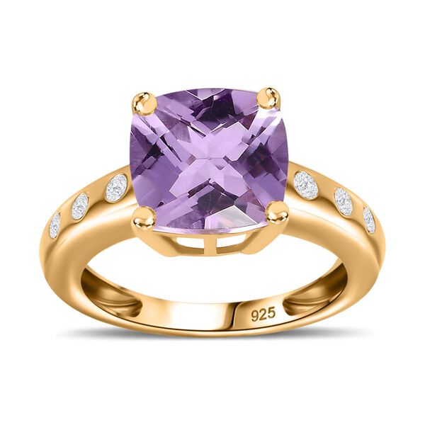 AA Rose De France Amethyst, Weißer Zirkon Ring 925 Silber 750 Gelbgold Vermeil (Größe 17.00) ca. 4,09 ct image number 4