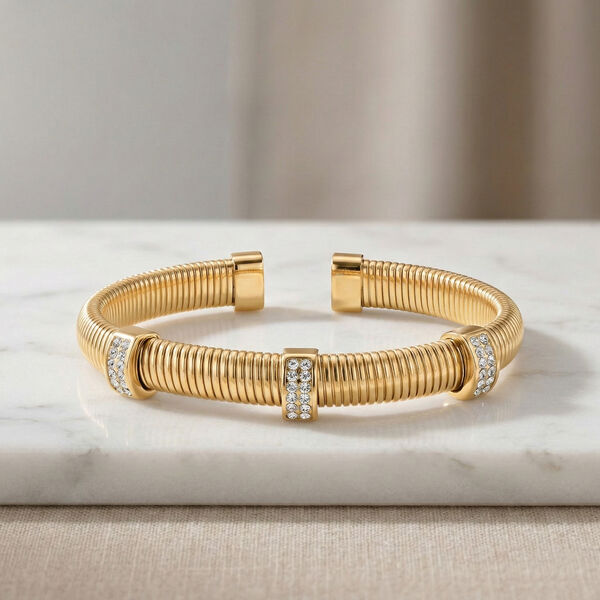 Wei&szlig;er Kristall Armband, flexibel (ca. 18 - 19 cm), 316L Edelstahl, goldfarben image number 2