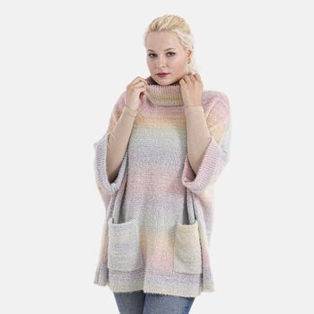 La Marey - Poncho mit Stehkragen und Taschen, Mehrfarbig