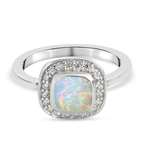 Nat&uuml;rlicher &Auml;thiopischer Opal und Zirkon Halo Ring 925 Silber Platin-&Uuml;berzug