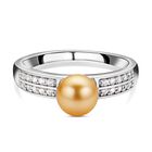 Goldener Südseeperlen und weißer Zirkon-Ring, (7-8 mm), 925 Silber rhodiniert (Größe 17.00) ca. 0,40 ct