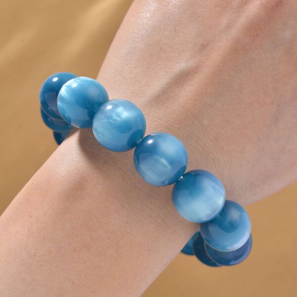 Simuliertes flexibles Apatit blaues Katzenauge Armband und 45+5cm Halskette image number 8