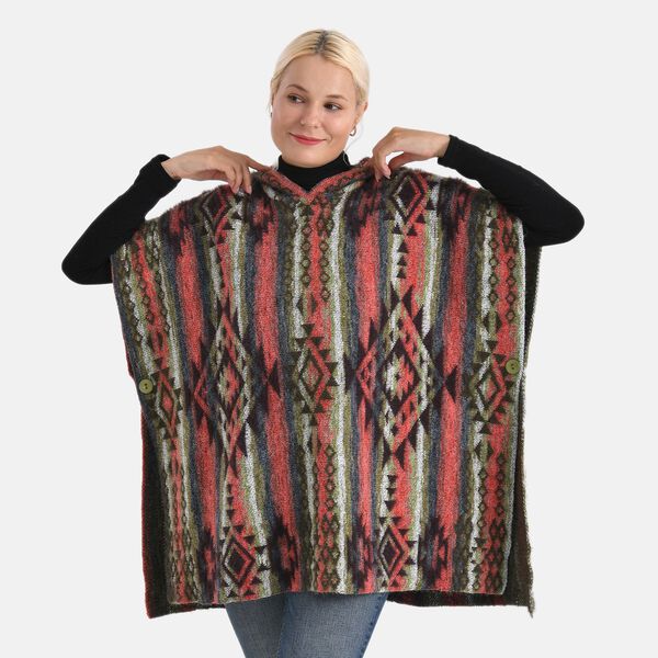 La Marey signature Printed pattern with hoodie ponchos image number 4