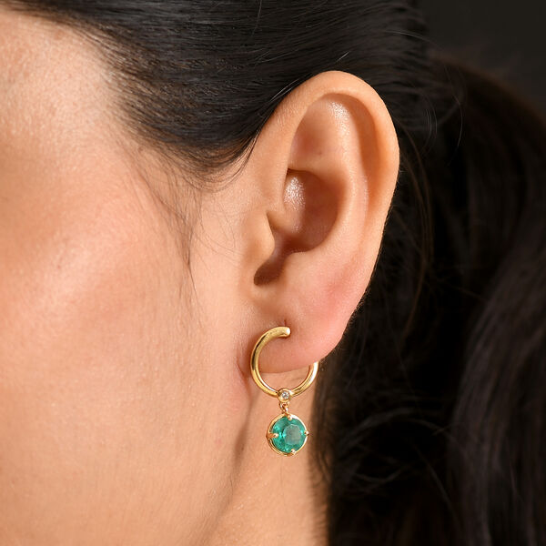 D'Joy Smaragd-Quarz Triplette, Wei&szlig;er Zirkon Ohrringe 925 Silber 750 Gelb Vergoldet ca. 3,12 ct. image number 2