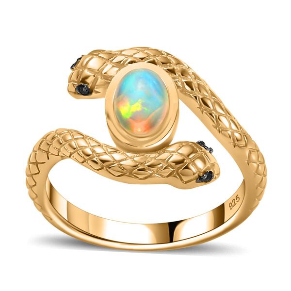AA Nat&uuml;rlicher, &auml;thiopischer Welo Opal, Schwarzer Spinell Ring 925 Silber 750 Gelbgold Vermeil (Gr&ouml;&szlig;e 17.00) ca. 0,68 ct image number 5