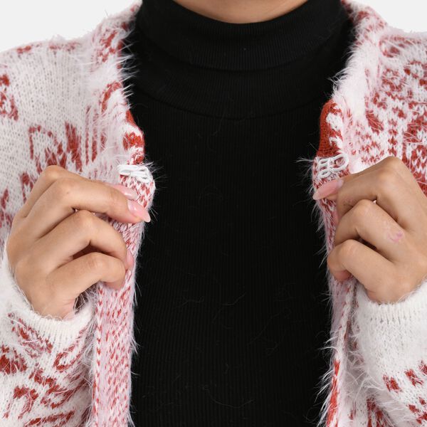 Cardigan mit abstraktem Blumenmuster und Taschen, One Size, Länge 78 cm, Rot image number 5