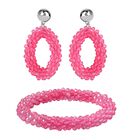 2er Set - Perlen-Armband und Ohrringe mit pfirsichfarbenem Glas, Messing, goldfarben