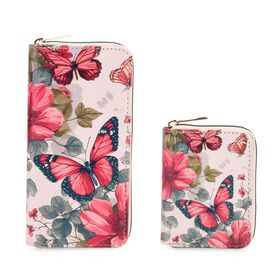 2-teiliges Geldbörsen-Set mit Schmetterling, ca. 18x2,5x10 cm und 11x2,5x9 cm