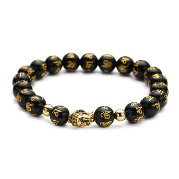 Schwarzes Glasachat-Armband, ca. 19 cm,  goldfarben ca. 111,50 ct