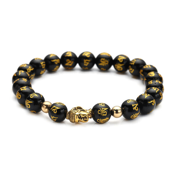 Schwarzes Glasachat-Armband, ca. 19 cm,  goldfarben ca. 111,50 ct