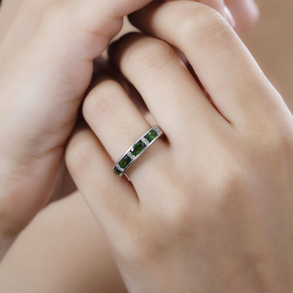 Nat&uuml;rlicher Chromdiopsid, Wei&szlig;er Zirkon Ring 925 Silber rhodiniert (Gr&ouml;&szlig;e 16.00) ca. 1,19 ct image number 3