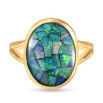 Mosaik-Opal Ring, 925 Silber Gelbgold Vermeil (Gr&ouml;&szlig;e 17.00) ca. 5,43 ct