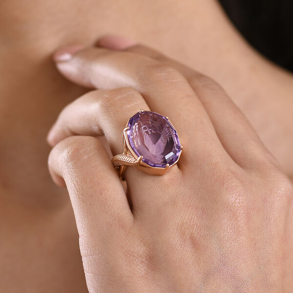 GP - AA Rose De France Amethyst, Kanchanaburi Blauer Saphir Ring 925 Silber 750 Ros&eacute;gold vermeil (Gr&ouml;&szlig;e 17.00) ca. 17,36 ct image number 4