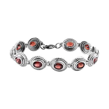 Rotes Granat Armband, ca. 19 cm, Edelstahl ca. 10,93 ct