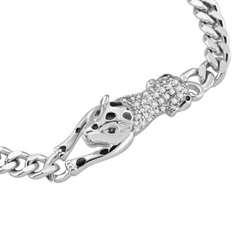 Wei&szlig;es Zirkonia und gr&uuml;nes Nanokristall 18+4cm Armband in Silberton