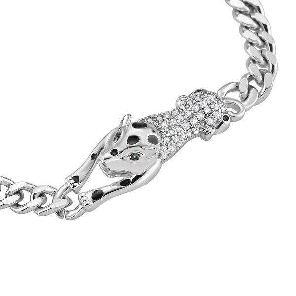 Weißes Zirkonia und grünes Nanokristall 18+4cm Armband in Silberton image number 4