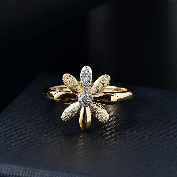 GP Italian Garden Kollektion - Weißer Diamant und Kanchanaburi blauer Saphir Ring, 925 Silber 750 Gelbgold Vermeil - 0,11 ct. image number 2