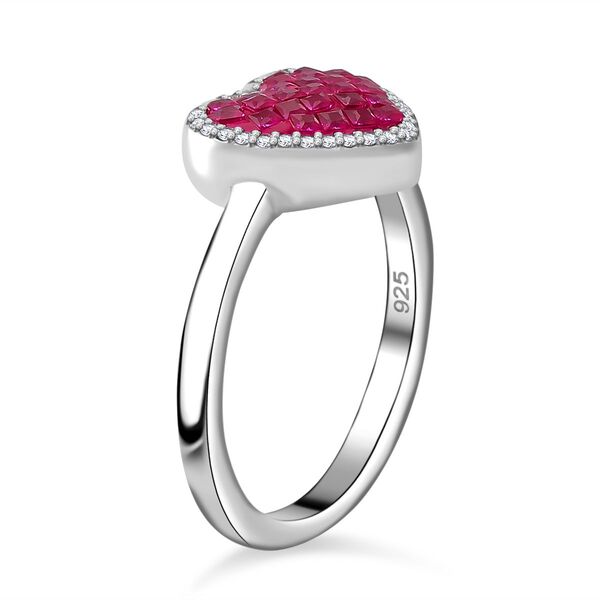 Rubin-Farbe und weißer Herz Zirkonia Ring image number 4